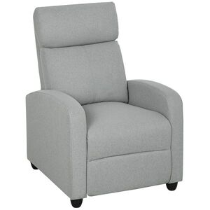 Imagine HOMCOM Fotoliu relaxant, reglabil 135°, suport extensibil pentru picioare, căptușeli, poliester de in, Gri deschis | Aosom Romania
