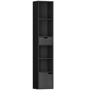 Imagine HOMCOM Bibliotecă cu 4 Rafturi Deschise, Dulap și Sertar, 30x24x158 cm, Negru | Aosom Romania