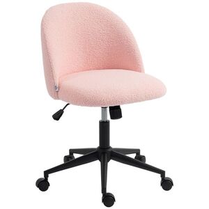 Imagine HOMCOM Scaun de birou rotativ din teddy-fleece, reglabil pe înălțime, cu roți, spumă confortabilă, Roz | Aosom Romania