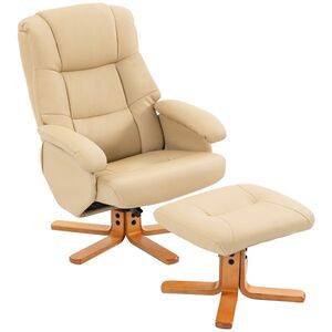 Imagine HOMCOM Fotoliu relax cu taburet, fotoliu de relaxare pivotant 360° spătar înclinabil suportă 120 kg bej | Aosom Romania