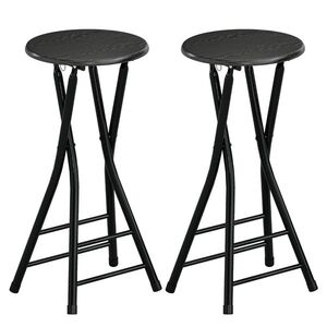 Imagine HOMCOM Set de 2 Taburete de Bar Pliabile, Taburete Rotunde cu Două Suporturi pentru Picioare, Cadru din Oțel, Negru | Aosom Romania