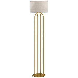 Imagine HOMCOM Lampadar pentru living, lampadar cu abajur din in și comutator de picior, Ø 38 x 161 cm, auriu și bej | Aosom Romania
