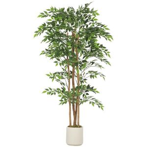 Imagine HOMCOM Plantă artificială Ficus Banyan din PEVA și lemn, cu ramuri flexibile și ghiveci din PP și ciment | Aosom Romania
