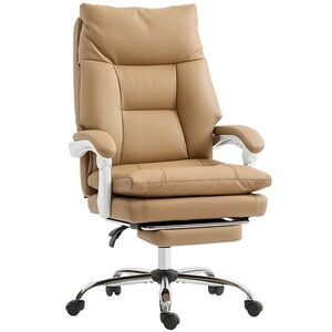 Imagine HOMCOM Scaun de Birou Ergonomic cu Suport Lombar, Brate Pliabile, Suport pentru Picior Maro Deschis | Aosom Romania