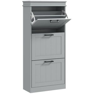 Imagine HOMCOM Mobilă pentru pantofi, dulap pentru pantofi 3 uși rabatabile 15 perechi, rafturi reglabile, 54 x 24 x 117, 5 cm, gri | Aosom Romania