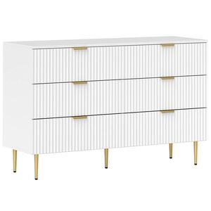 Imagine HOMCOM Comodă 6 sertare comodă cameră mobilier de depozitare modernă cu mânere și picioare aurii, 120 x 40 x 76, 5 cm, alb | Aosom Romania