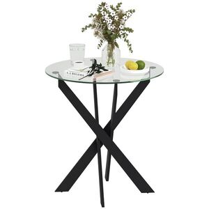 Imagine HOMCOM Masa de dining moderna din sticla, diametru 70 cm, Masa de bucatarie cu placa de sticla securizata si picioare din metal, pentru 4 persoane | Aosom Romania