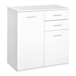 Imagine Homcom Mobilier Comoda 2 Sertare 2 Usi cu Raft Reglabil din Lemn, Alb, 71x35x76cm