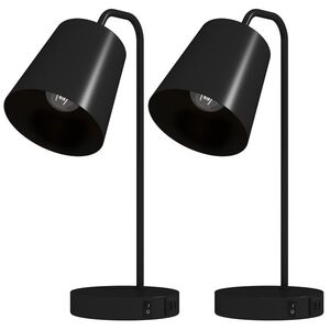 Imagine HOMCOM Set lămpi de masă, 2 buc., lămpi moderne cu port USB-A și USB-C pentru dormitor, living & birou, negru | Aosom Romania
