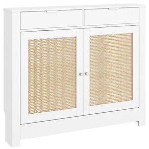 Imagine HOMCOM Husă pentru radiatoare cu uși batante și ratan 2 compartimente design boem pentru living dormitor alb | Aosom Romania