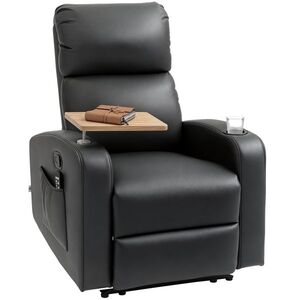 Imagine HOMCOM Scaun de masaj Scaun de relaxare Scaun de întins, 1 masă rabatabilă, 1 suport pentru picioare, 77 cm x 93 cm x 105 cm, Negru | Aosom Romania