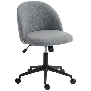 Imagine HOMCOM Scaun de birou pivotant din blană Teddy, înălțime reglabilă, roți, spumă cu înaltă reziliență, gri | Aosom Romania