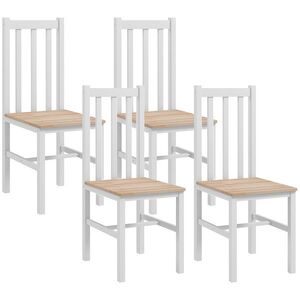 Imagine HOMCOM Set de 4 scaune de bucătărie, Scaune de masă Scaune de living, Lemn masiv, design modern, 38, 5 cm x 47, 5 cm x 99 cm, Natural | Aosom Romania