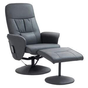 Imagine HOMCOM Fotoliu de masaj cu scaun, Scaun ergonomic cu 10 puncte de vibrații, Piele artificială, 76 x 81 x 105 cm, Gri închis | Aosom Romania