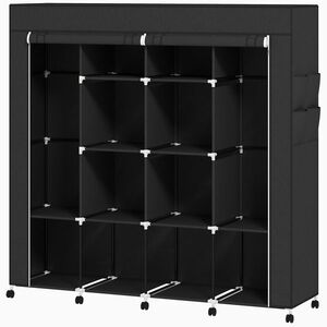 Imagine HOMCOM Dulap textil pentru haine, mobilier mobil 10 roți cu 10 compartimente, bare de suspendare, negru | Aosom Romania