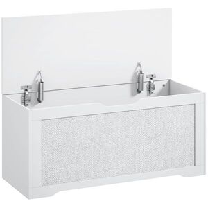 Imagine HOMCOM Cufăr de depozitare 108 L Bancă de depozitare cu panou din ratán Capac Brațe de susținere pentru hol 80x40x45cm Alb | Aosom Romania