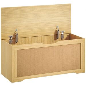 Imagine HOMCOM Cufăr de depozitare 108L Bancă de depozitare cu panou din ratan Capac Brațe de susținere pentru hol 80x40x45cm Stejar | Aosom Romania