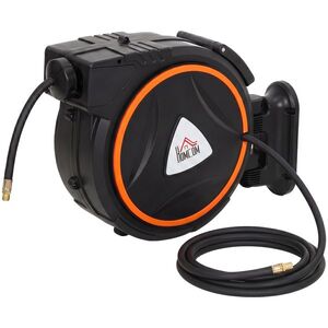 Imagine HOMCOM Tambur Automat Retractabil pentru Furtun 20 m, Montare pe Perete, Pivotant 180°, Negru și Portocaliu | Aosom Romania
