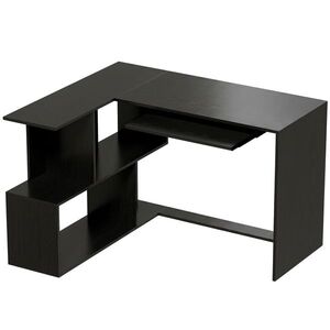 Imagine HOMCOM Birou de Colț, 120 x 100 x 76 cm, Birou pentru Calculator în L cu Suport pentru Tastatură, 4 Compartimente Deschise, Negru | Aosom Romania