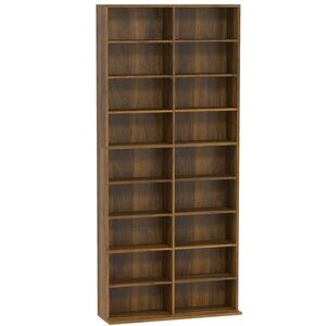 Imagine HOMCOM Rafturi pentru CD și DVD 18 compartimente capacitate max. 640 CD/360 DVD/430 Blu-ray 78, 5 x 24 x 175 cm nuc închis | Aosom Romania