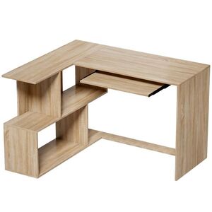 Imagine HOMCOM Birou de colț, 120 x 100 x 76 cm, Birou computer în L cu suport pentru tastatură, 4 compartimente deschise, natural | Aosom Romania