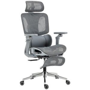 Imagine HOMCOM Scaun de birou ergonomic cu cotiere 6D, tetieră și adâncimea șezutului reglabile, plasă, gri | Aosom Romania