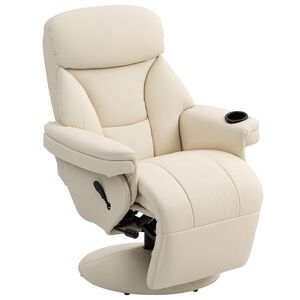 Imagine HOMCOM Fotoliu relax cu funcție de culcare, fotoliu TV cu buzunar lateral și suport pentru pahare pentru living și dormitor, crem | Aosom Romania