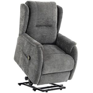 Imagine HOMCOM Fotoliu TV relax cu funcție de ridicare pentru seniori, aspect chenille, cu telecomandă și buzunare laterale, Gri închis | Aosom Romania