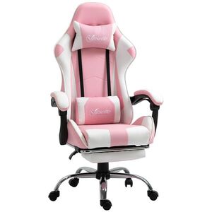 Imagine Vinsetto Scaun Gaming Ergonomic Reclinabil cu Tetieră, Pernă Lombară, Înălțime Reglabilă, Roz și Alb | Aosom Romania