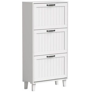 Imagine HOMCOM Dulap pentru încălțăminte, 3 sertare rabatabile, rafturi reglabile, îngust, Alb. | Aosom Romania