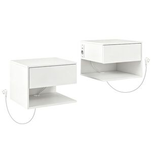 Imagine HOMCOM Set Noptiere Suspendate cu Sertar și Raft, Noptiere Moderne pentru Canapea, 40 x 35 x 30 cm, Alb | Aosom Romania