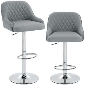 Imagine HOMCOM Set de 2 Scaune de Bar Rotative Reglabile pentru Bucătărie, Gri Deschis | Aosom Romania