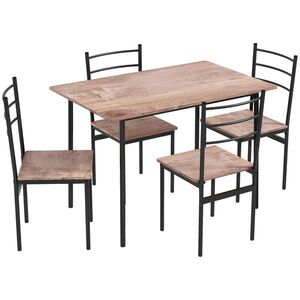 Imagine HOMCOM Set din 5 Piese cu Masă de Bucătărie Dreptunghiulară și 4 Scaune Moderne din MDF și Oțel, 110x70x75 cm , Maro | Aosom Romania