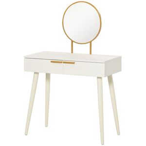Imagine HOMCOM Masă de Toaletă/Machiaj cu Oglindă și 2 Sertare pentru Accesorii, Toaletă de Machiaj din Lemn, 80x40x123 cm, Alb | Aosom Romania