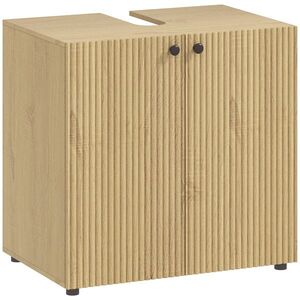 Imagine HOMCOM Dulap sub lavoar, dulap de baie 2 uși cu închidere amortizată, raft reglabil, 60x39, 8x58, 5cm, lemn natural | Aosom Romania