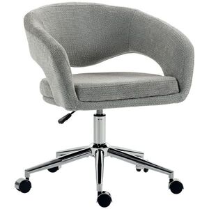 Imagine HOMCOM Scaun de birou ergonomic, fotoliu de birou din chenille cu înălțime reglabilă, spătar curbat, Gri | Aosom Romania