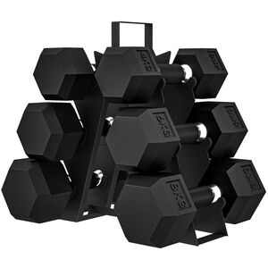 Imagine SPORTNOW Set de gantere 2x4kg 2x6kg 2x8kg cu suport, acoperire din cauciuc și mâner antiderapant pentru acasă și sală | Aosom Romania