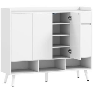 Imagine HOMCOM Pantofar Hol cu 4 Uși Push-to-Open, Rafturi Reglabile, MDF și Lemn Pin, 120x35x100 cm, Alb | Aosom Romania