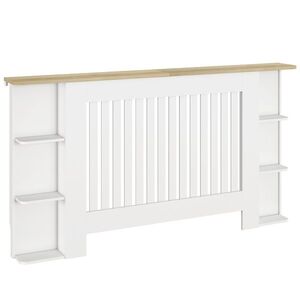 Imagine HOMCOM Acoperire Radiator cu Rafturi din MDF, Design Modern cu Șipcă, pentru Living și Dormitor, 152x19x83 cm, Alb | Aosom Romania