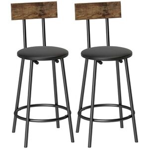 Imagine HOMCOM Set de 2 taburete de bar cu spătar și suport pentru picioare, tapițate în PU 41x47x92 cm Negru | Aosom Romania