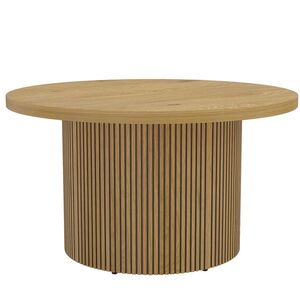 Imagine HOMCOM Masă de cafea rotundă din lemn, masă de living cu picior canelat, stil modern, aspect lemn natural | Aosom Romania