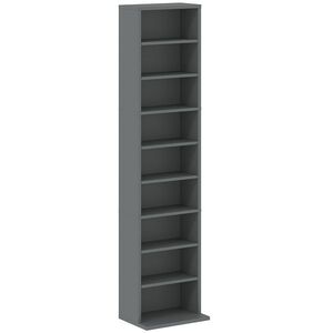 Imagine HOMCOM Rafturi pentru CD și DVD 9 compartimente și 6 rafturi reglabile capacitate max. 260 CD/120 DVD 33 x 24 x 140 cm gri | Aosom Romania