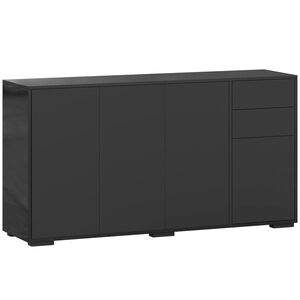 Imagine HOMCOM Bufet mobilier de depozitare 2 sertare glisante 4 uși poliță reglabilă panouri aglomerate 140 x 36 x 74 cm negru | Aosom Romania