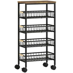 Imagine HOMCOM Carrito Auxiliar con Ruedas 4 Cestas Extraíbles Carga 15 kg Marco Metálico para Comedor 40x24x81, 5 cm Marrón Rústico | Aosom Romania
