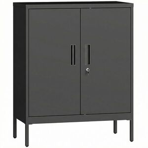 Imagine HOMCOM Dulap metalic pentru birou, 80 x 40 x 100 cm, mobilier de depozitare, încuietoare, 2 uși și 2 rafturi reglabile, negru | Aosom Romania