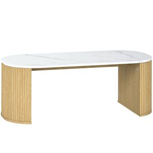 Imagine HOMCOM Masă de cafea ovală, masă auxiliară cu aspect marmură, colțuri rotunjite și picioare groase, 110 x 50 x 40 cm, alb | Aosom Romania