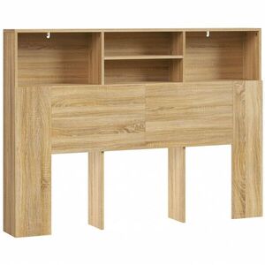 Imagine HOMCOM Tăblie de pat 140 cm cu depozitare, 4 compartimente deschise pentru dormitor, stejar | Aosom Romania