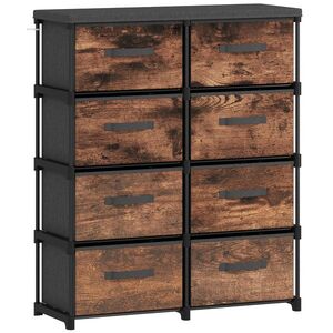 Imagine HOMCOM Comodă cu 8 Sertare, Mobilier din Metal pentru Dormitor, Maro Rustic | Aosom Romania