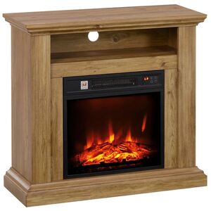 Imagine HOMCOM Șemineu Electric cu Efect de Flăcări 3D și Raft, Șemineu Electric cu Oprire Automată, 81, 5x30x76, 2 cm, Maro | Aosom Romania