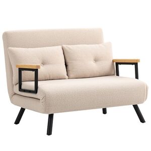Imagine HOMCOM Canapea extensibilă canapea 2 locuri canapea din catifea, funcție de dormit, incl. 2 perne, aspect catifea, Natural + Bej + Negru | Aosom Romania